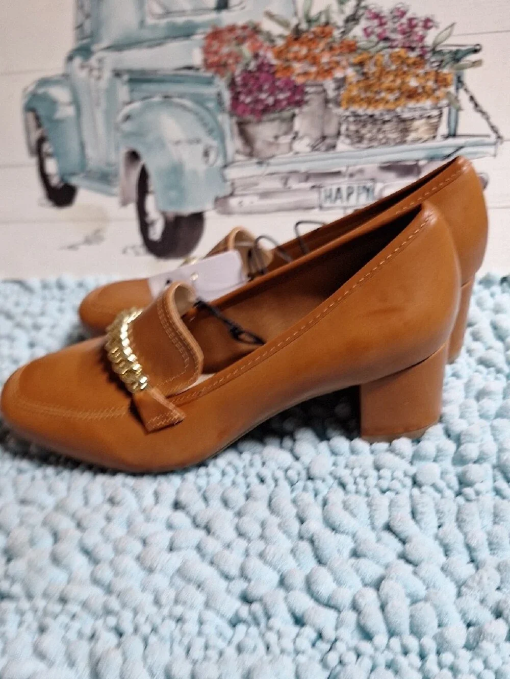 Liz Claiborne Cognac Chain-Trim Heels
